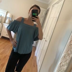 Blue Cold Shoulder Top